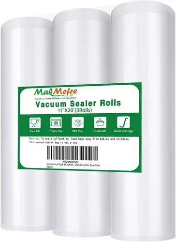Miniatura 9 de MakMeFre Paquete de 3 bolsas selladoras al vacío de 8 x 20 pies (3 rollos) para alimentos, grado comercial, sin BPA, prevención de pinchazos, ideal