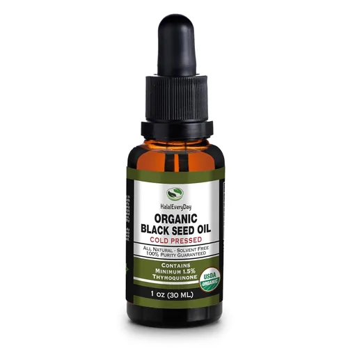 Aceite orgánico de semilla negra – Botella de vidrio prensado en frío certificado por USDA, más de 1.5% timoquinona, 3 veces más de fuerza de comino