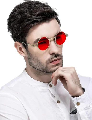 Miniatura 3 de AIEYEZO Gafas de sol redondas steampunk Circle Lennon Hippie, marco de metal, lente de bloqueo UV 100%