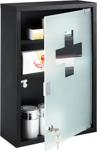 Miniatura 8 de Timgle Armario de pared de primeros auxilios con cerradura para medicamentos montado en la pared del baño, gabinete médico colgante con puerta