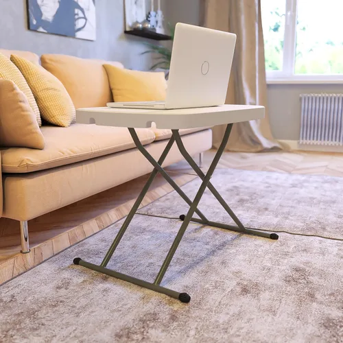 EMMA + OLIVER Bandeja de TV plegable de plástico ajustable de 26 pulgadas de altura/mesa portátil en blanco granito