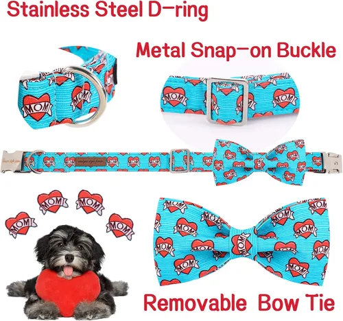 Miniatura 2 de Unique style paws - Collar de perro del Día de San Valentín con pajarita, collar para cachorros con corazón azul, mejor regalo para niños y niñas