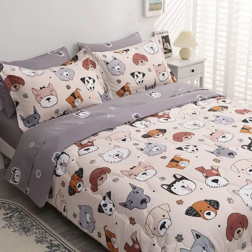 Miniatura 13 de Juego de ropa de cama con lazo para niñas, tamaño matrimonial, 7 piezas, color azul, Kawaii con lazo, cama en una bolsa para niños y adolescentes