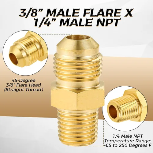 Miniatura 4 de Paquete de 3 adaptadores de montaje de gas propano QCC1 con tuerca, 1/4 macho NPT x QCC1, latón 1/4 x 1/4 NPT hembra, 3/8 pulgadas flare x 1/4
