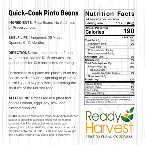 Miniatura 6 de Ready Harvest Alimentos de emergencia – Frijoles pintos de cocción rápida Frijoles precocidos, solo tienes que añadir agua caliente Lata #10