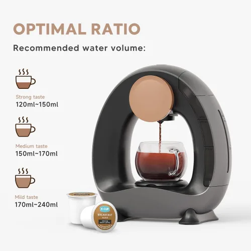 Miniatura 5 de Pod and Grounds - Cafetera de una sola porción, 2 en 1, de una taza, compatible con cápsulas K-Cup y café molido/té, diseño compacto, 4-8 onzas, gris