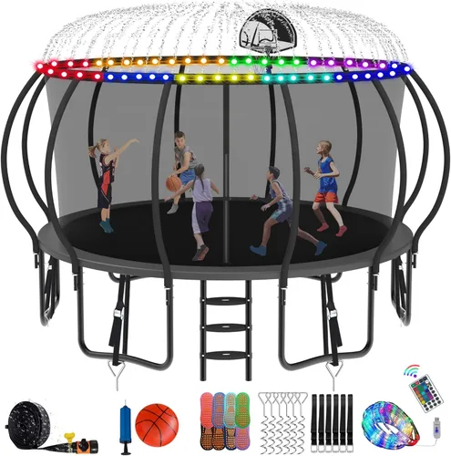 DeepRoar Tranpoline de calabaza mejorada de 8/10/12/14/15/16 pies para niños, juego de tranpolina para exteriores resistente de 1500 libras con aro