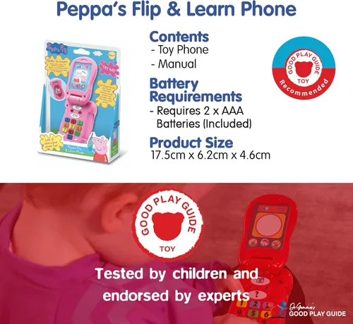 Miniatura 5 de Peppa Pig PP06 Peppa's Flip & Learn - Teléfono de juguete para niños, aprendizaje interactivo y desarrollo infantil, reconocimiento