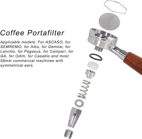 Miniatura 3 de Portafiltro espresso de acero inoxidable de 2.283 in, mango de palisandro, boquilla doble, cafetería y hogar