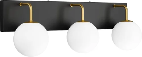 Miniatura 10 de Tipace Lámpara de tocador negra, 2 luces modernas sobre espejo con globo blanco leche blanca para baño (excluye bombilla)
