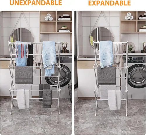 Miniatura 6 de Tendedero de ropa para el hogar para interiores, tendedero plegable para ropa de lavandería - 40" x 28.8" x 14.2", ahorro de espacio Blanco puro