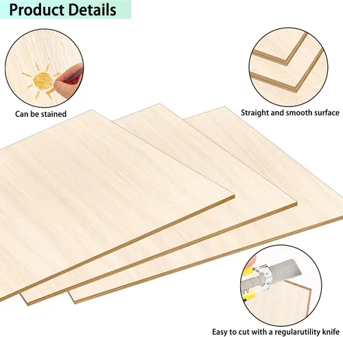 Miniatura 3 de DIYDEC Paquete de 12 hojas de madera de tilo de 12 x 8 x 1/13 pulgadas, hojas finas de madera contrachapada sin terminar, láminas de balsa