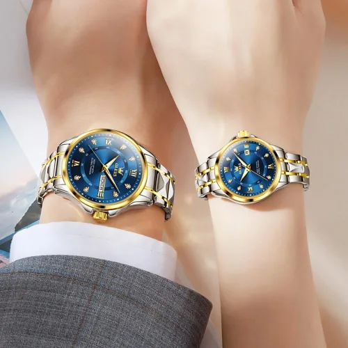 Miniatura 3 de OLEVS Reloj de cuarzo para parejas, calendario luminoso, fecha, negocios, formal, de lujo, para hombres y mujeres, impermeable, casual, acero