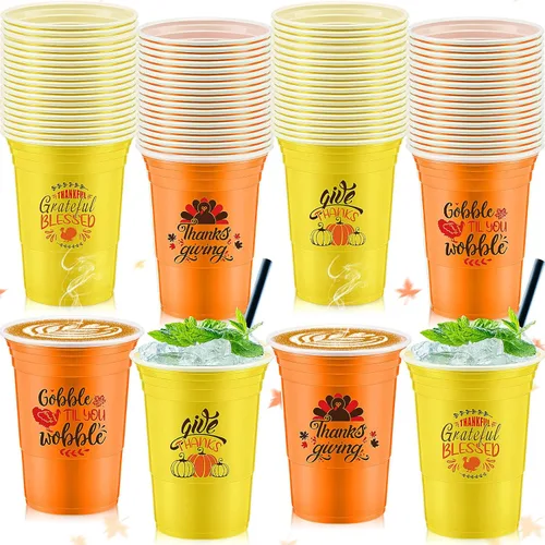 Miniatura 8 de Jinei 100 piezas de vasos desechables de Navidad de 16 onzas, vasos de plástico para fiesta de Navidad, café, chocolate caliente y bebidas frías