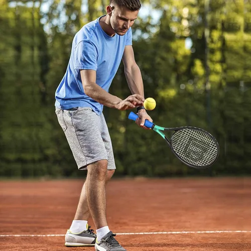 Miniatura 7 de Raqueta de tenis para adultos de 27 pulgadas, raqueta de tenis de fibra de carbono a prueba de golpes, ligera, pre-cordada y con empuñadura, Negro
