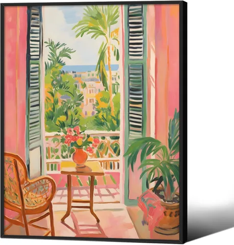 Póster de pintura al óleo colorida de ventana abierta, arte de pared abstracto impresionista famoso y moderno, impresiones de lienzo estético de