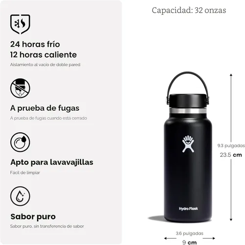 Miniatura 5 de Hydro Flask Botella de agua – Acero inoxidable con aislamiento – Tapa flexible de boca ancha, antiderrames, a prueba de fugas y recargable