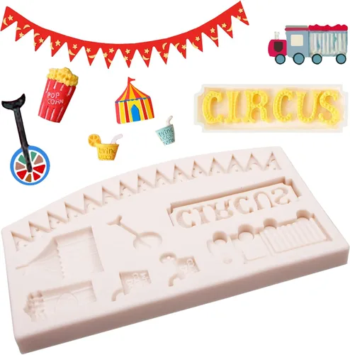 Miniatura 8 de Moldes de silicona para fondant de circo, 2 unidades, moldes de chocolate de elefante payaso, molde de cocina para hornear para decoración