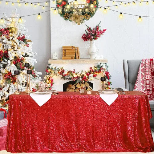 Miniatura 21 de Juya Delight Mantel rectangular negro de lentejuelas de 50 x 80 pulgadas para fiesta, cena, banquete, festival, boda, aniversario, exposición, mesa