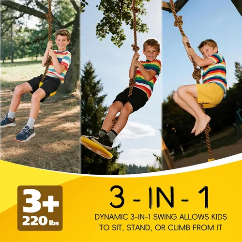 Miniatura 2 de ZNCMRR Columpio de árbol para niños, accesorios de cuerda de escalada para niños con asiento de disco, columpios de cuerda para árbol de disco