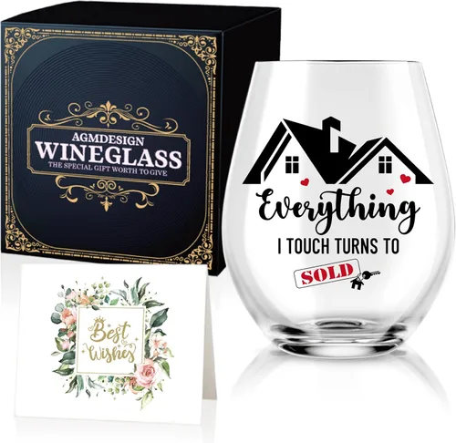 AGMDESIGN Everything I Touch Turns to Sold - Divertida copa de vino con caja de regalo, regalos de cierre de agradecimiento para mujeres, hombres,