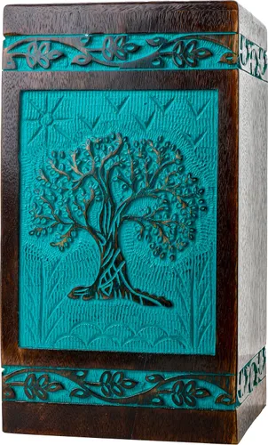 Miniatura 12 de Urna de cremación de madera tallada a mano para cenizas humanas, diseño de árbol de la vida, capacidad de 250 libras, adecuada para hombres y Árbol