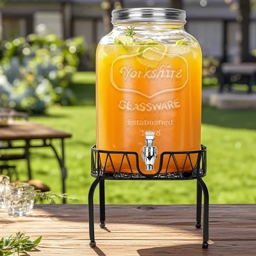 Miniatura 7 de Dispensador de bebidas de vidrio con soporte y tapa, un paquete de 2 galones con espita - Dispensadores de bebidas de vidrio para fiestas, bodas