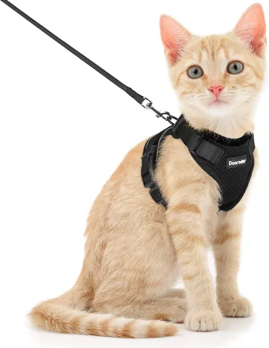 Miniatura 9 de Dooradar Juego de arnés y correa para gato, chaleco ajustable seguro a prueba de escapes, para caminar, chaqueta de malla suave y transpirable