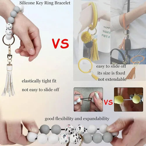 Miniatura 4 de BIHRTC Pulserallavero para enganchar las llaves del automóvil, brazalete con cuentas de silicona para mujer