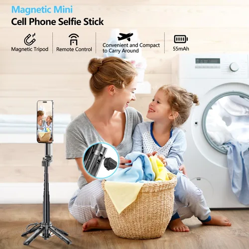 Miniatura 3 de Mag-Safe - Mini palo magnético para selfie, 4 en 1, pequeño trípode portátil de bolsillo para iPhone/Android, con clip de teléfono extraíble