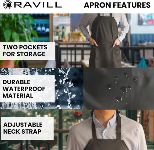 Miniatura 3 de Ravill Delantal impermeable para hombres y mujeres, 2 bolsillos, 35 pulgadas de largo, delantales de trabajo multiusos para lavavajillas, aseo