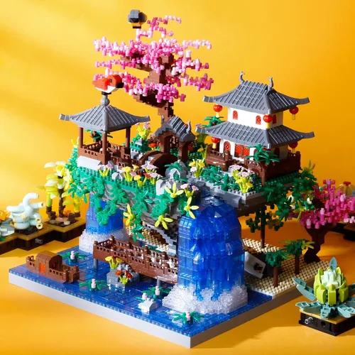 Miniatura 6 de SAMYBLOCKS Juego de 3600 piezas de microbloques de árbol bonsái de estanque de flor de melocotón, bloques de construcción de arquitectura
