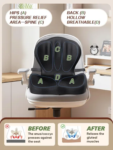 Miniatura 3 de Benazcap - Cojín de asiento de espuma viscoelástica con almohada de apoyo lumbar para silla de oficina, coche y silla de juegos, silla de ruedas