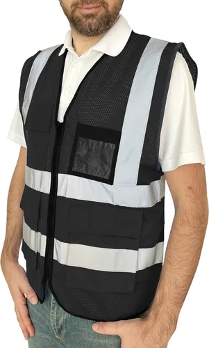 Miniatura 2 de Chaleco de seguridad reflectante para hombres y mujeres con 8 bolsillos y cremallera, chaleco de trabajo de malla de alta visibilidad, cumple