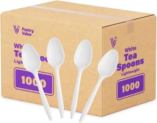 Pantry Value [1000 unidades] Cucharas de plástico blancas ligeras, cubiertos desechables para fiestas, eventos y cenas (paquete anteriormente cómodo)