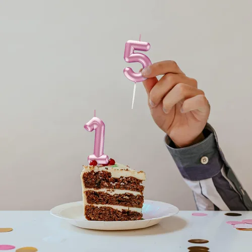 Miniatura 5 de Vela Rosa Número 6 Feliz Cumpleaños Velas de Números 3D para Decoración de Pastel de Cumpleaños Fiesta Boda Aniversario Celebración Suministros