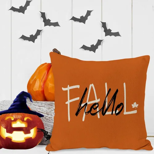 Miniatura 5 de JOOCAR Juego de 2 fundas de almohada de otoño, con texto en inglés «Hello Pumpkin», «Hello Fall», fundas decorativas de lino para sofá, decoración