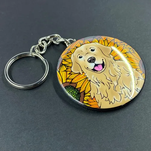Miniatura 7 de Golden Retriever Sunflower Keychain - Floral Dog Key Ring - Pet Portrait Cartoon Art Gifts & Collectible Accessories