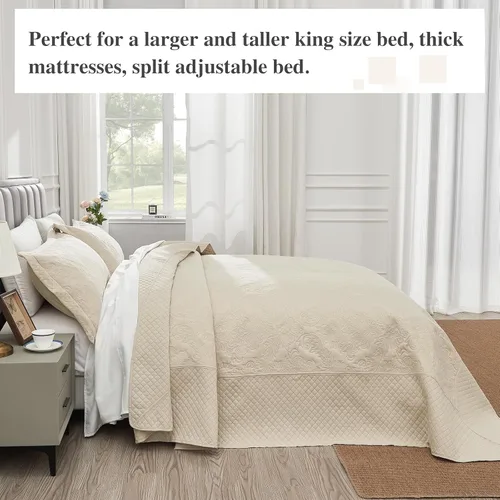Miniatura 4 de ENJOHOS Juego de edredón extragrande tamaño King, color beige, 128 x 120 pulgadas, tamaño California King, colcha extragrande con diseño de damasco
