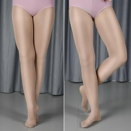 Miniatura 2 de DANCEYOU Medias ligeramente brillantes con pies para niñas y mujeres, tamaño brillante, tostada en tono de piel para disfraz, baile y vestimenta