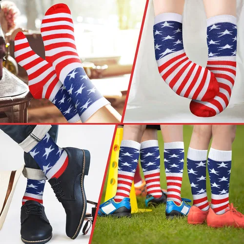 Miniatura 7 de Zhanmai 24 pares de calcetines con la bandera de Estados Unidos, accesorios del 4 de julio, para hombres y mujeres, calcetines de rayas de estrellas