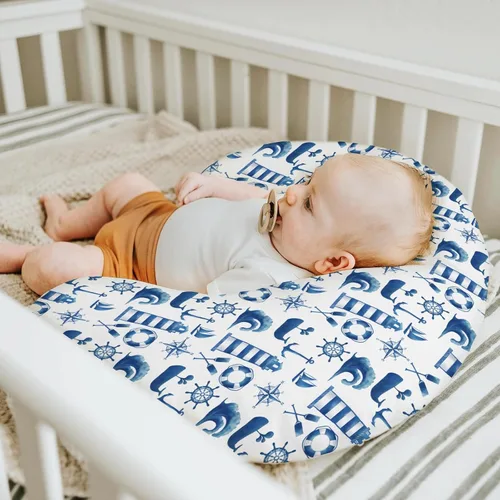 Miniatura 5 de Fundas de almohada náuticas de lactancia para bebés náuticos de color blanco marino para niño y niña, brújula, anclajes de ballena, almohada de Azul