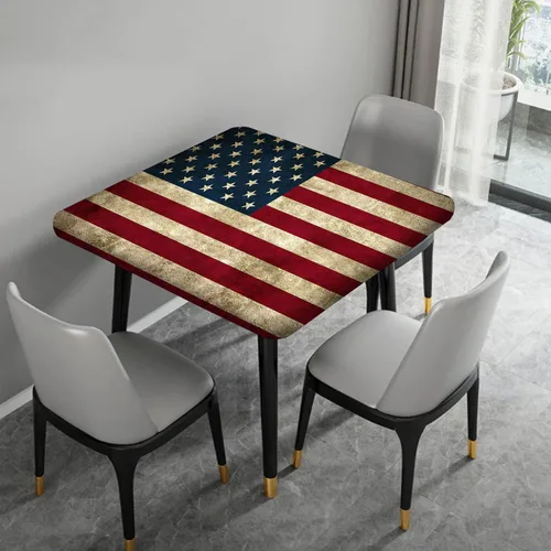 Miniatura 4 de Mantel cuadrado ajustable con bandera americana, 4 de julio, Día de la Independencia, manteles de madera con borde elástico, resistente a