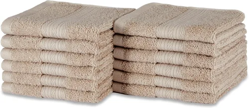 Miniatura 9 de Amazon Basics Juego de toallas de baño suaves, absorbentes, resistentes a la decoloración, 100% algodón, 6 piezas (12 x 12 pulgadas), toallas Carmesí
