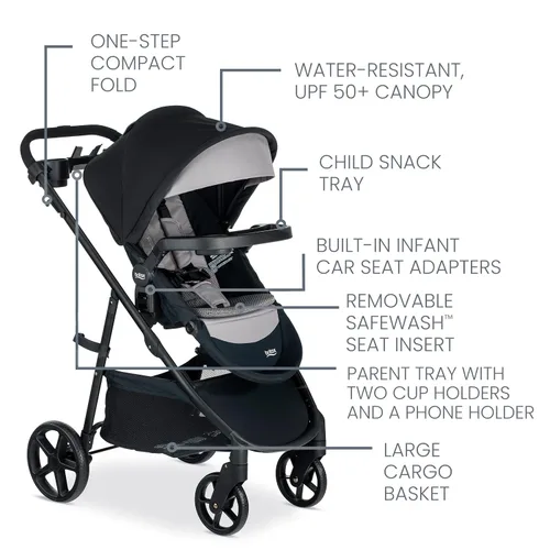 Miniatura 3 de Britax Willow Brook S+ Sistema de viaje para bebé, asiento de automóvil infantil y cochecito combinado con Base Alpine, tecnología ClickTight, Ónix