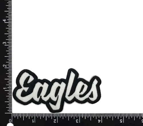 Miniatura 18 de (2 x 4 pulgadas) Eagles, espíritu de equipo, bordado, parche para planchar (sarga blanca/contorno verde)