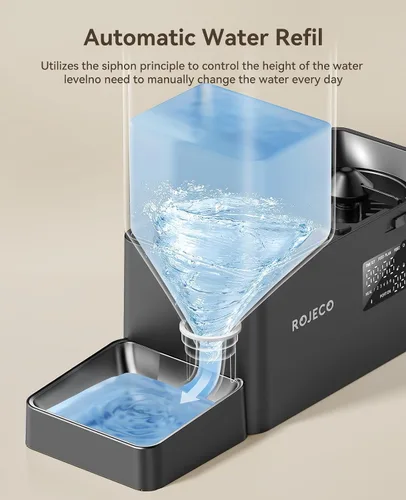 Miniatura 5 de Rojeco Dispensador Automático para Mascotas de 36 Tazas/8.5L y Dispensador de Agua por Gravedad, Juego de Cuencos de Acero Inoxidable 2-en-1 de Gran
