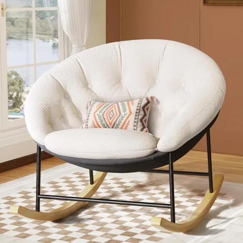 Miniatura 10 de Kidirect Mecedora para Guardería, Mecedoras Modernas Tapizadas para Guardería y Silla de Lectura Redonda con Cojín Removible, Cómoda Mecedora