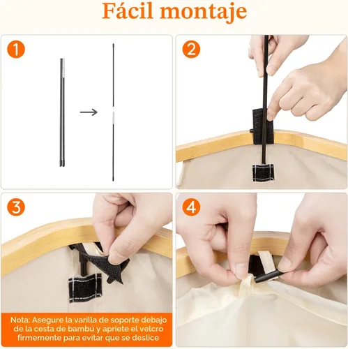 Miniatura 6 de Lifewit Cesta de lavandería delgada de 65 litros con tapa, cesta estrecha para la ropa sucia con bolsa extraíble y asas de bambú, canasta plegable