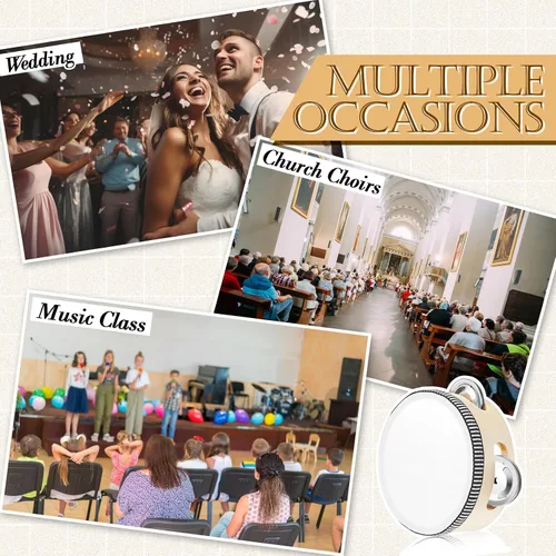 Miniatura 6 de 12 piezas de pandereta a granel para adultos, instrumento de percusión de mano, regalo, operación navideña, artículos a granel, madera, metal
